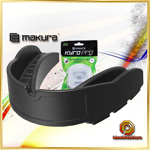 Капа боксерська для боксу ММА та єдиноборств MAKURA Kyro Pro Strapless чорна дитяча до 10 років з антимікробним футляром