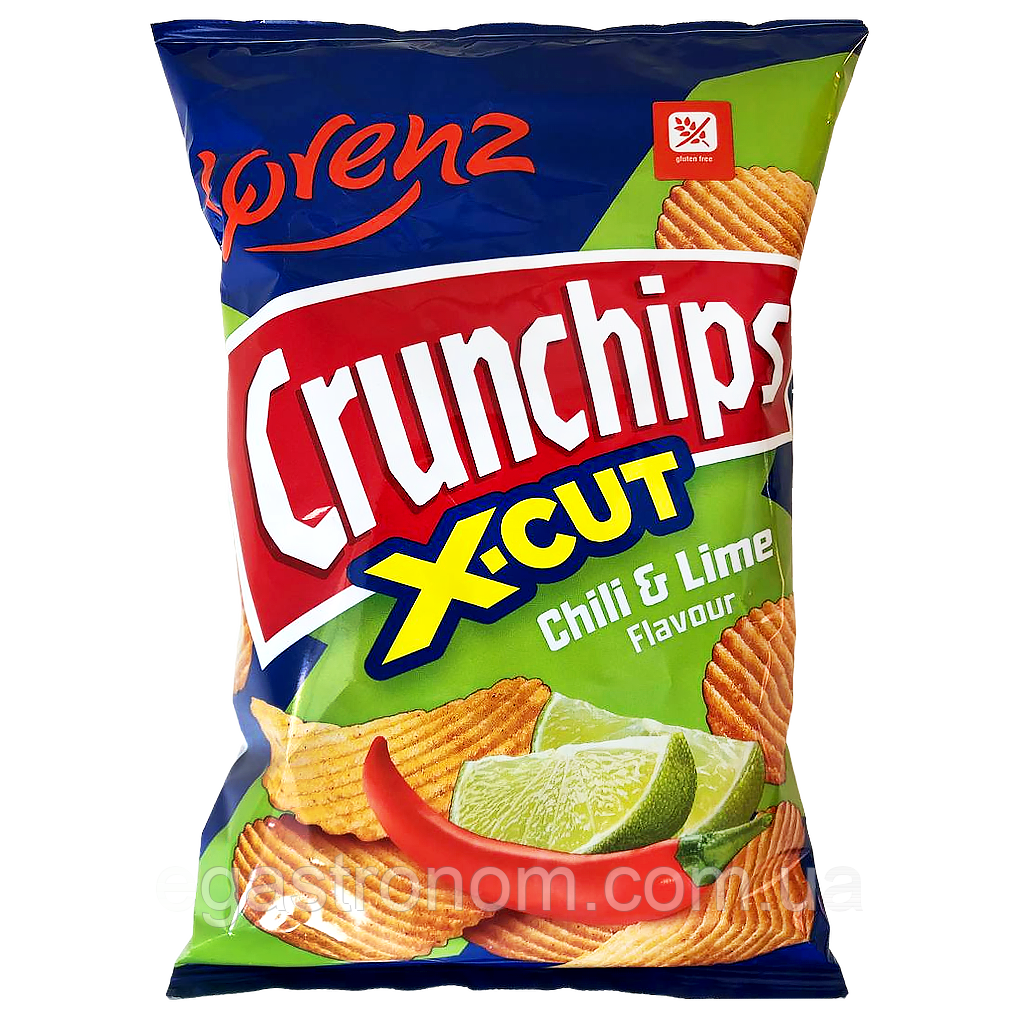Чипси рифлені чілі та лайм Лоренц Lorenz crunchips 75g 25шт/ящ (Код: 00-00017569)