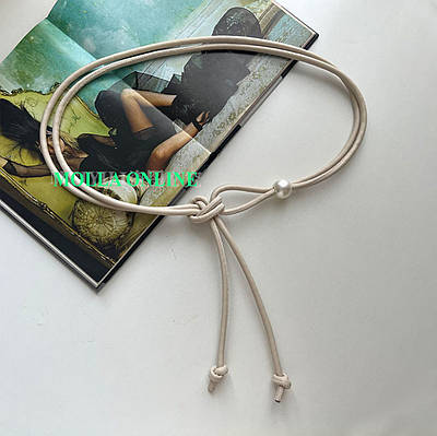 Жіночий ремінь-шнурок з пряжкою-перлинкою екошкіряний класичний базовий мінімалістичний Молочний