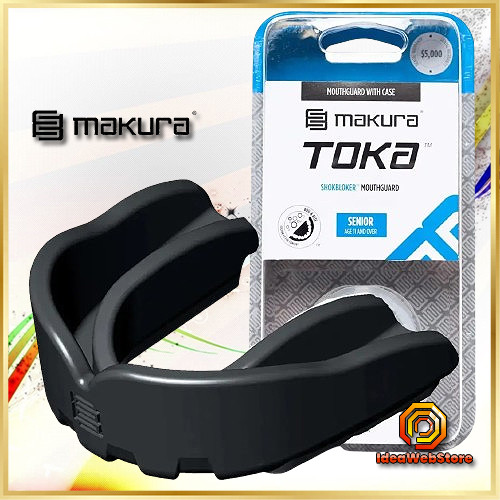 Капа боксерська для боксу ММА та єдиноборств MAKURA Toka чорна доросла 11+ з   антимікробним футляром термопластикова
