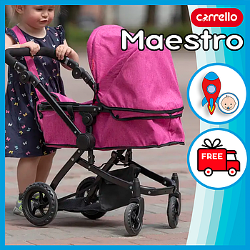 Коляска для ляльок 2 в 1 Carrello Maestro 9651B із сумкою Темно-рожевий
