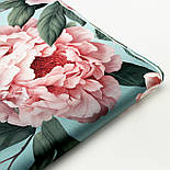 Сатин digital, ширина 240 см "Великі пудрові півонії" на темно-бірюзовому фоні №SB-3484, фото 10