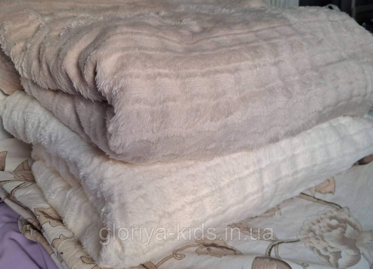 Плед Клітинка 180х200 (велюр) кава з молоком