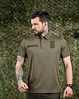 Футболка поло тактична Олива Хакі з велкро панелями для шевронів, футболка для військових