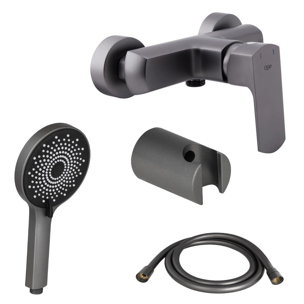 Набір для душу 4в1 Qtap Lipno Graphite: змішувач (k35) + лійка + тримач + шланг 160 см
