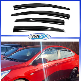 Дефлектори вікон, вітровики на Hyundai Accent седан 2010-2017 (скотч) Sunplex