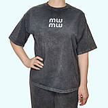 Футболка жіноча, оверсайз, варенка Жіноча виварена футболка оверсайз, темно-сіра, фото 2