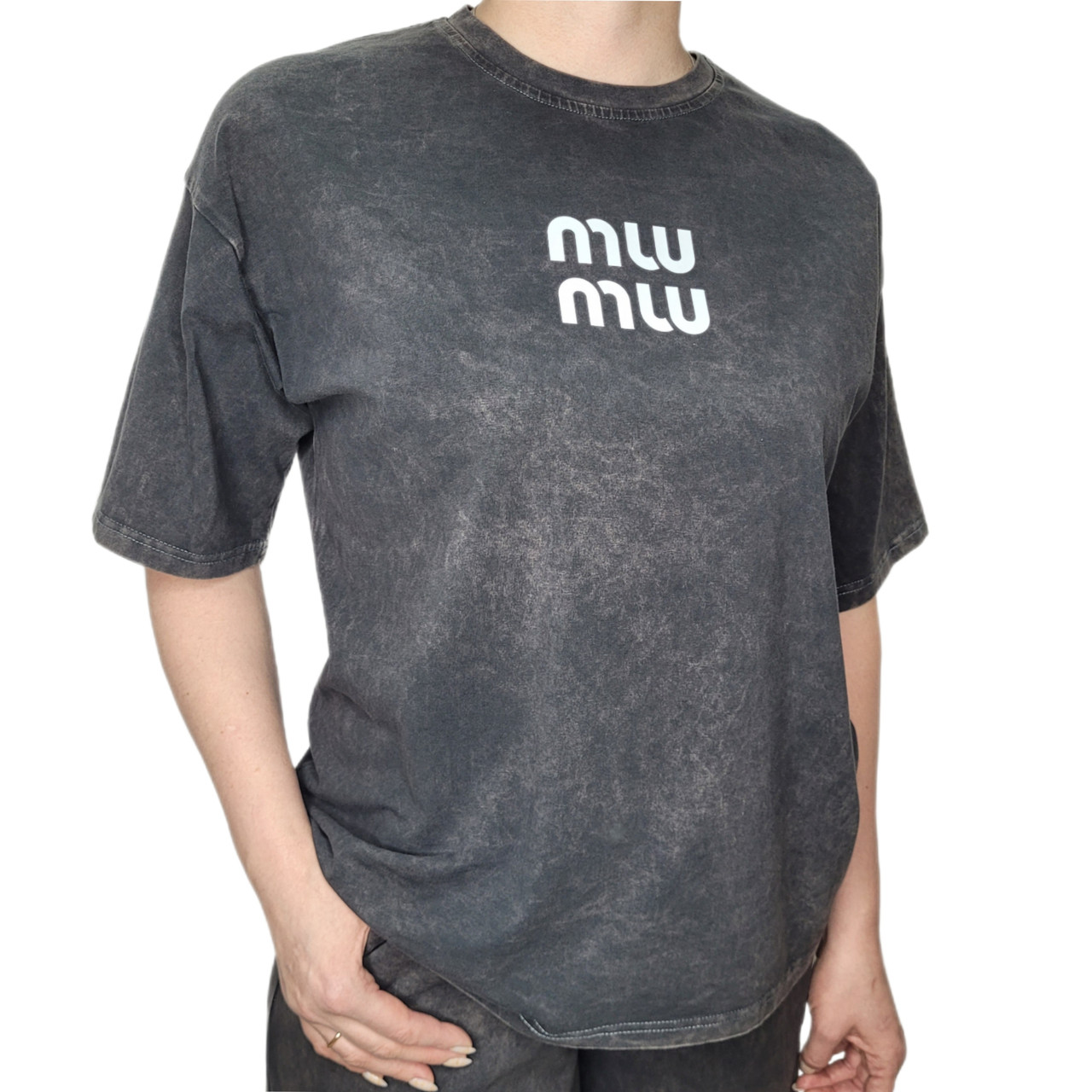 Футболка жіноча, оверсайз, варенка Жіноча виварена футболка оверсайз, темно-сіра, фото 1