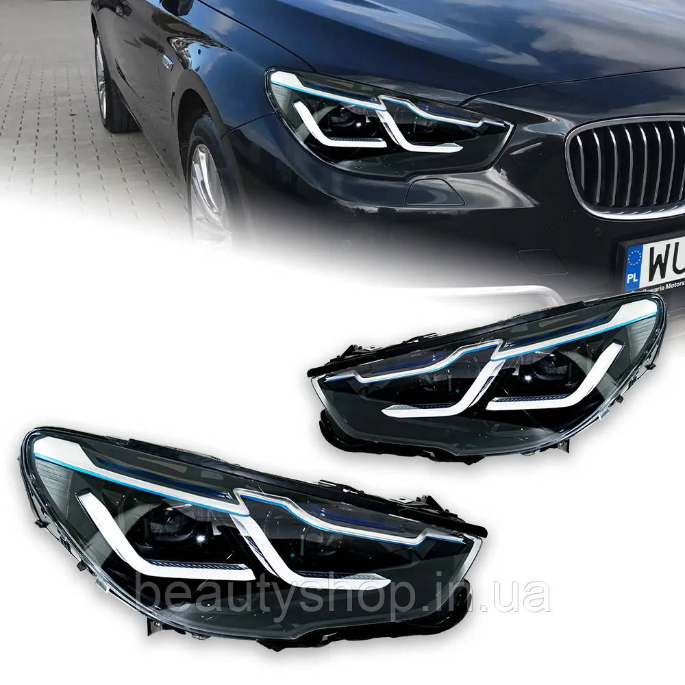 Світлодіодні передні фари для BMW 5 серії GT (F07) 2010–2017 з проекційними лінзами, ангельськими очима та DRL