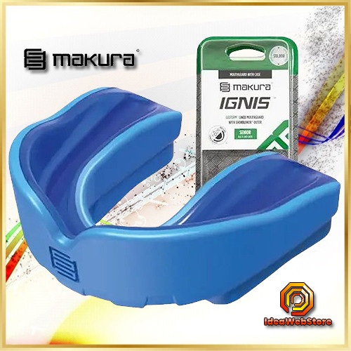 Капа боксерська для боксу ММА та єдиноборств MAKURA Ingis Blue доросла 11+ з антимікробним футляром термопластикова