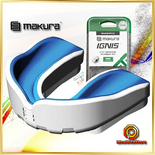 Капа боксерська для боксу ММА та єдиноборств MAKURA Ingis Wh/Blue доросла 11+ з антимікробним футляром термопластикова