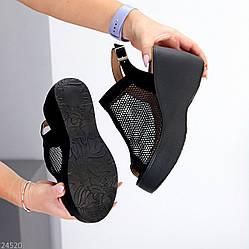 Ефектні чорні босоніжки на платформі натуральна замша