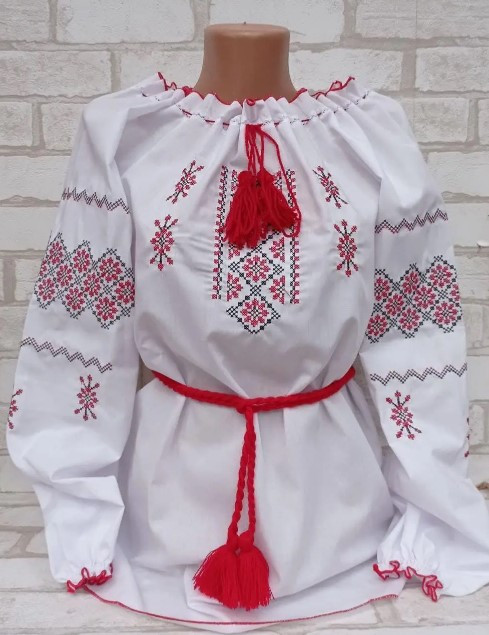 Вишиванка хрестиком сорочка жіноча у великих розміри 52, 54, 56, 58, 60.