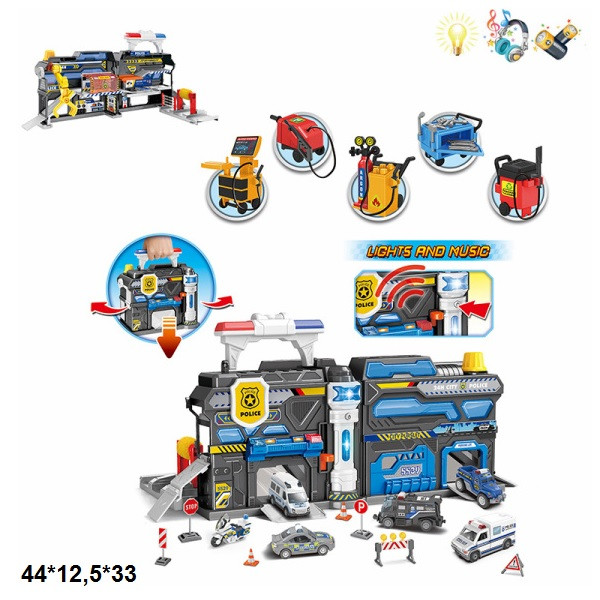 Паркінг SK-599JB СТО поліція з метал.машинками (2шт.)та аксес.батар.муз.світ.кор.44*12,5*33 /12/