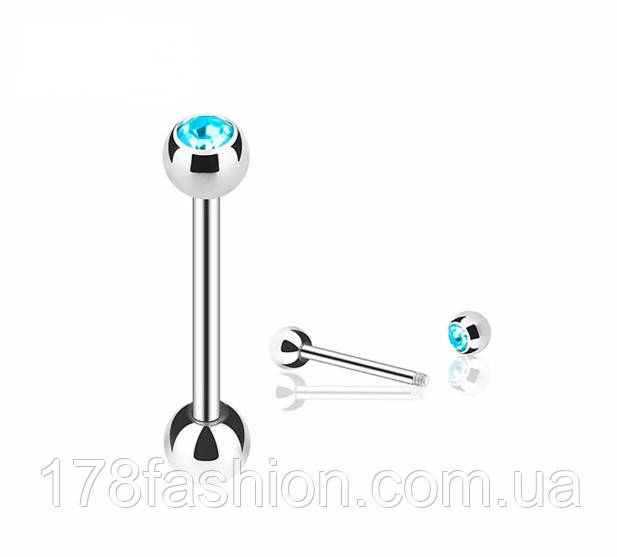 Штанга для пірсингу язика з блакитним каменем, фото 1