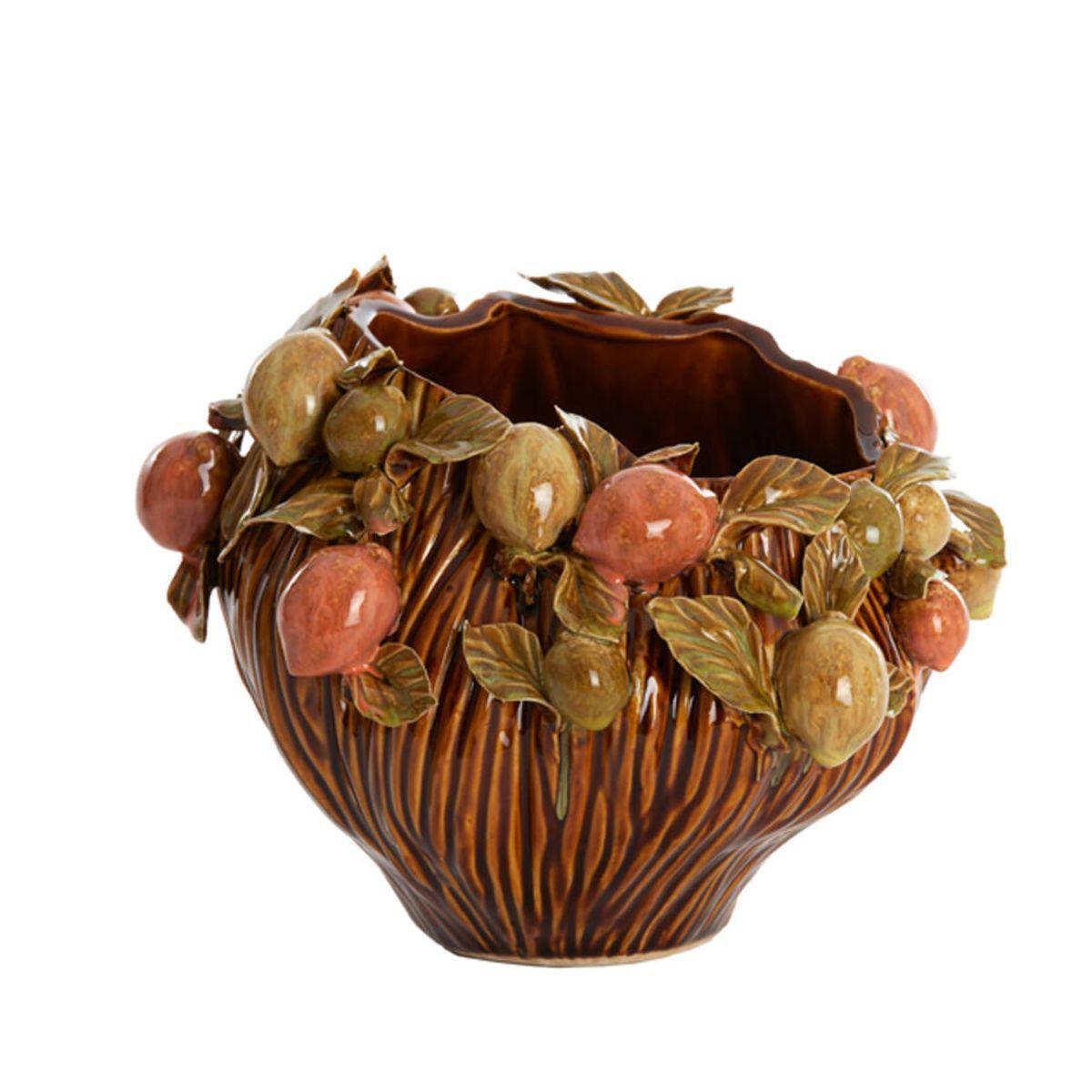 Кашпо з кераміки коричневе з декором у вигляді лимонів Lemoni Light&Living, фото 1