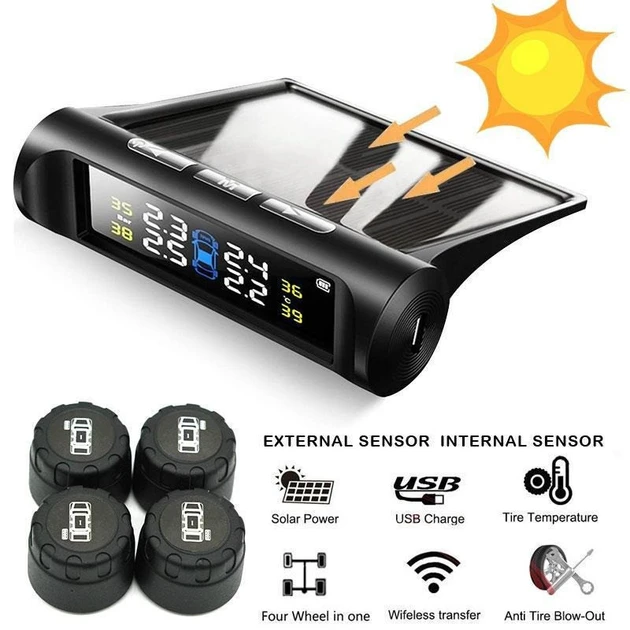Система контролю тиску в шинах TPMS+SOLAR 4 зовнішні датчики монітор акумуляторна USB сонячна панель