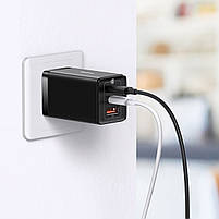 МЗП Baseus GaN5 Pro 65W (2 Type-С+USB ) + Кабель Type-C to Type-C 100W (1m), фото 6