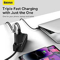 МЗП Baseus GaN5 Pro 65W (2 Type-С+USB ) + Кабель Type-C to Type-C 100W (1m), фото 8