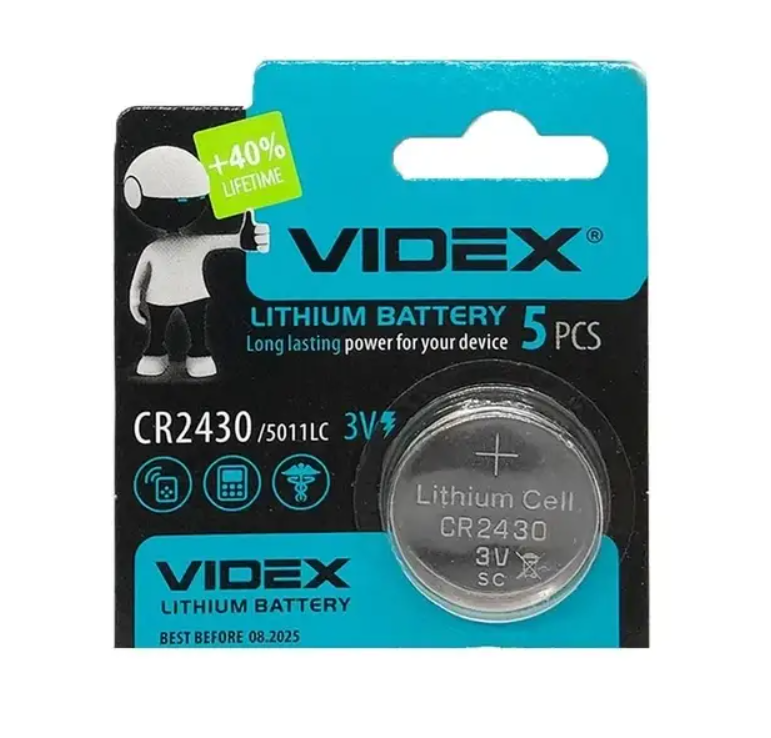 Батарейка Videx CR2430-U5 Lithium 3V дискова, фото 1
