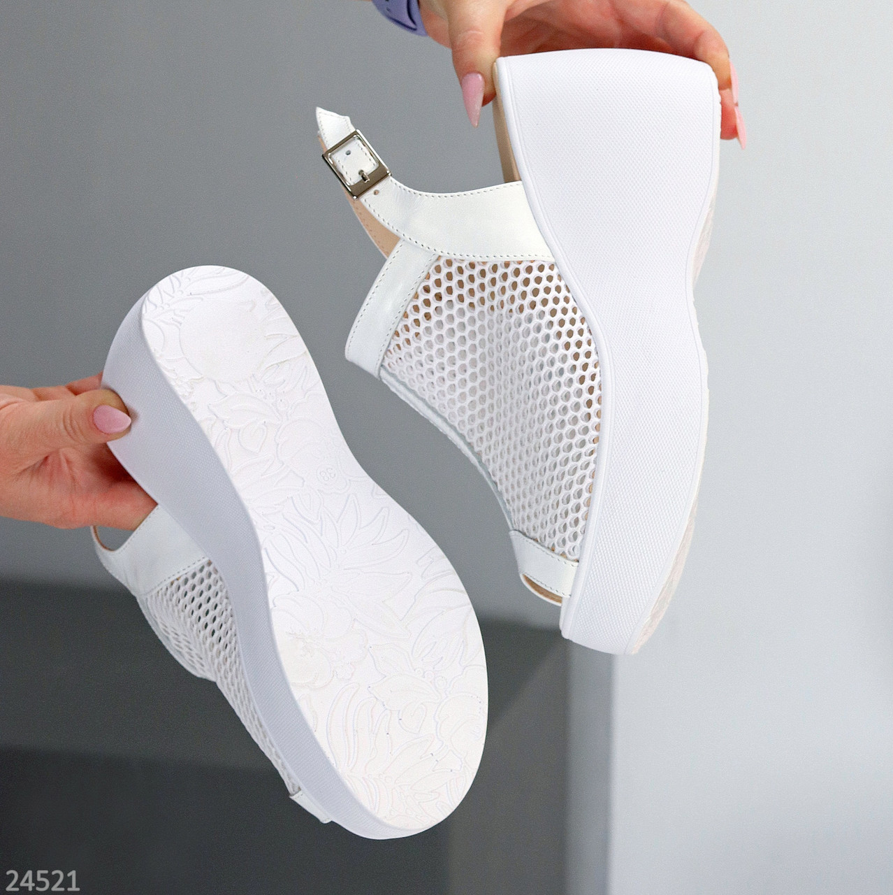 Ефектні білі босоніжки на платформі натуральна шкіра, фото 1