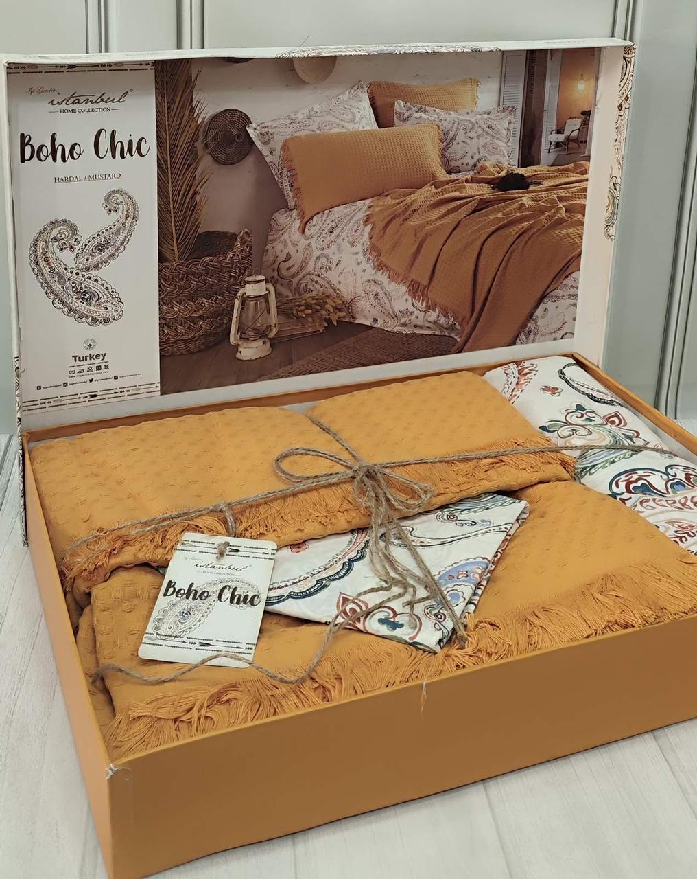 Постільна білизна з вафельним покривалом євро розмір Istambul Boho Chic гірчична, фото 1