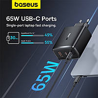 Мережевий зарядний пристрій Baseus Cube Pro Fast Charger 2C+U 65W EU Cluster Black, фото 6