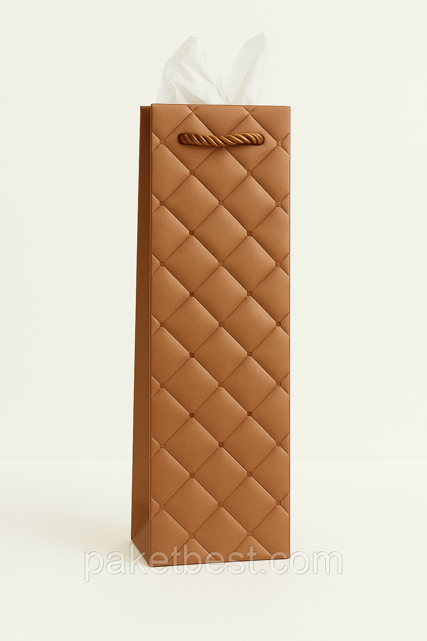 Пакет подарунковий під пляшку 12х36х9см. Бронза