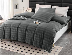 Однотонна постільна білизна Сатін Страйп Coloco ITALY простирадло на гумці Графіт