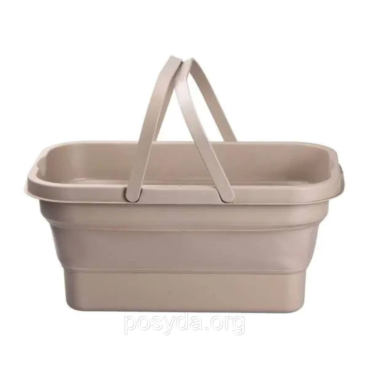 Складний кошик для пікніка з кришкою-столиком 44.8х26х14 см Бежевий, фото 1