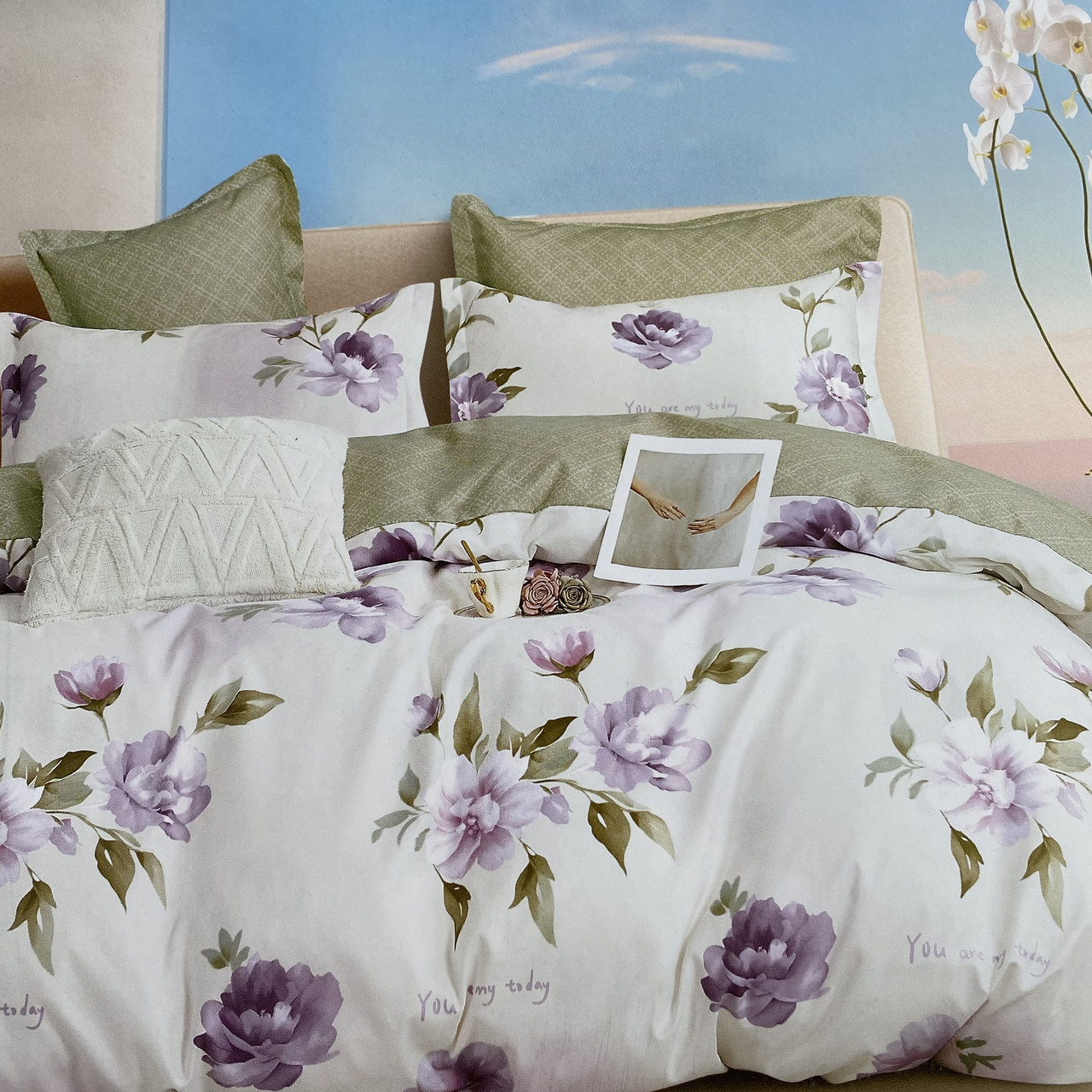 Постільна білизна Євро комплект з простирадлом на гумці Постільна білизна з фланелі євро розмір, фото 1