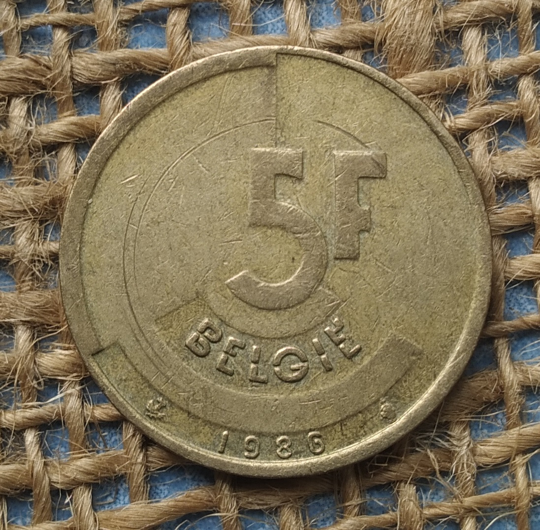 5 франкiв 1986 року. Бельгiя