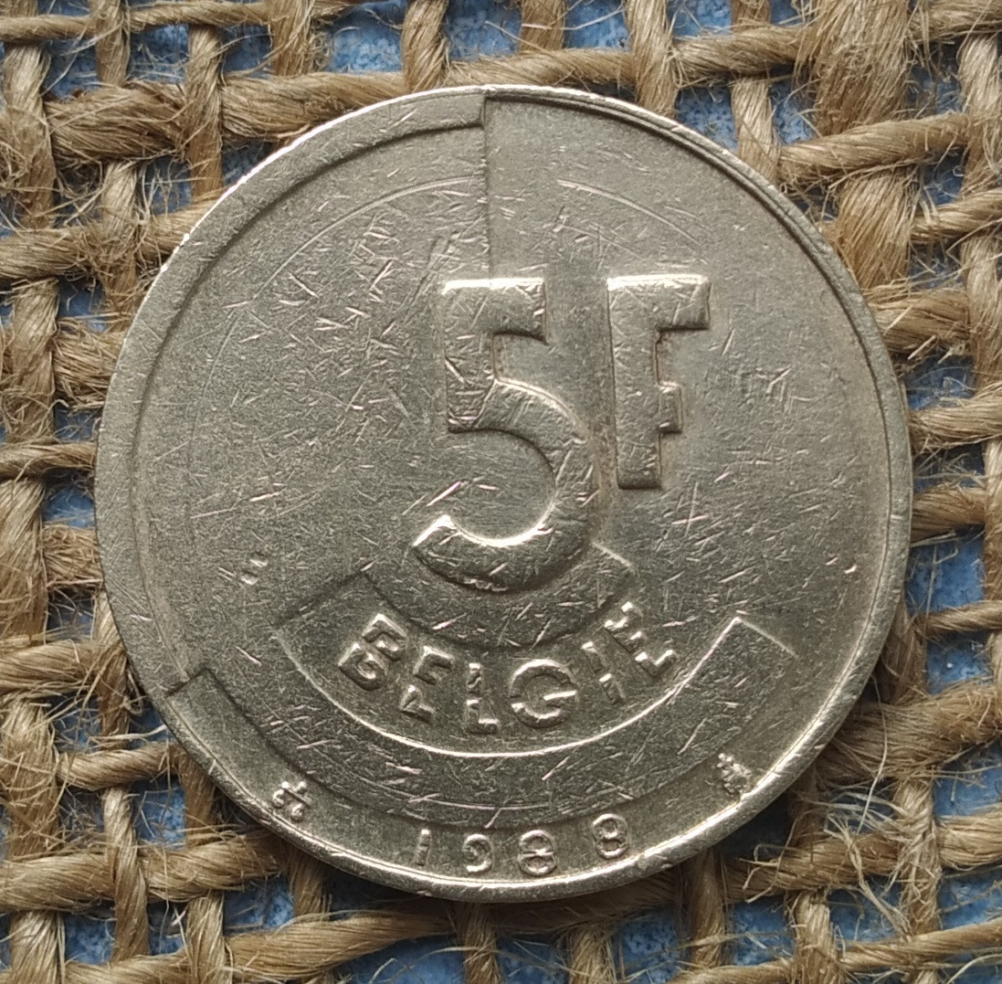 5 франкiв 1988 року. Бельгiя