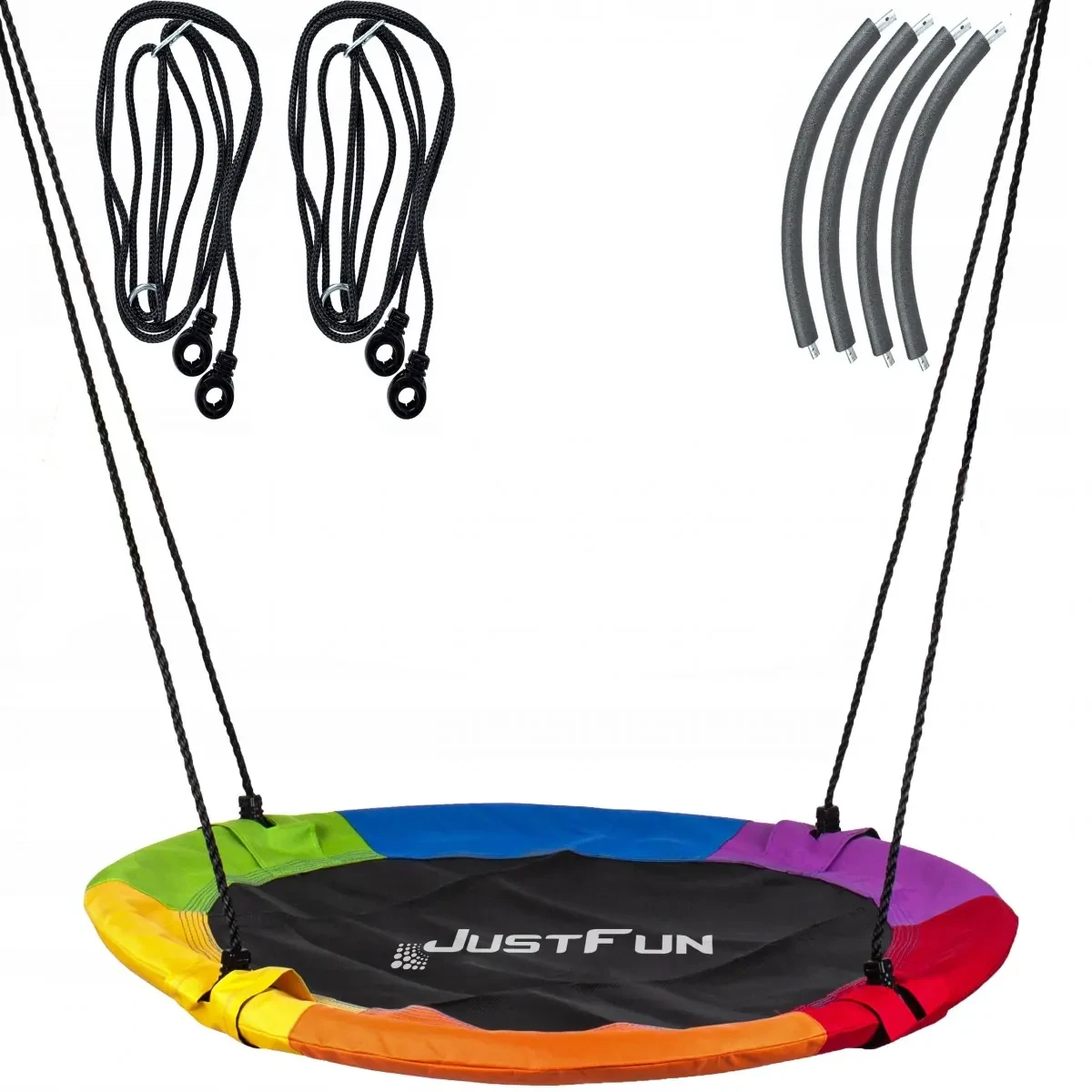 Кругла підвісна гойдалка Гніздо Аїста, d 100 см, кріплення на 4 троси, максимальне навантаження 100 кг, різнокольорова, фото 1