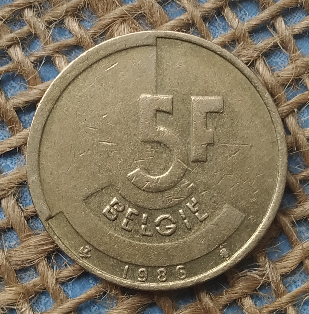 5 франкiв 1986 року. Бельгiя