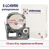 Червоно-біла універсальна стрічка 12мм 8м сумісна з Epson LC-4WRN Ukrmark E-C4WRN червоним на білому, фото 2