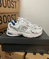 Жіночі чоловічі кросівки New Balance 530 White Silver abzorb Нью Баланс сріблясто білі