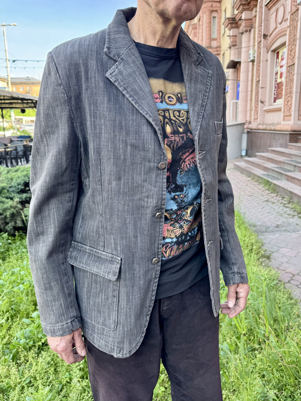 Піджак джинсовий чоловічий класичний на ґудзиках чорний, куртка джинсова чорна подовжена., фото 1