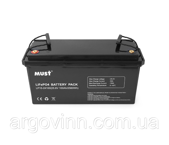 Акумуляторна батарея Must LiFePO4 LP15-24100 25.6V 100Ah, 2,56kWh, BMS50A@4S, 6000 cycles, 522x240x218, 23kg