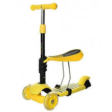 Самокат 2в1 MAXI JR 3-016 сталь + пластик кол.3 шт. ПВХ 2 пер120 мм-свет ЖОВТИЙ