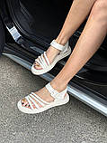 Босоніжки жіночі шкіряні молочного кольору, фото 4