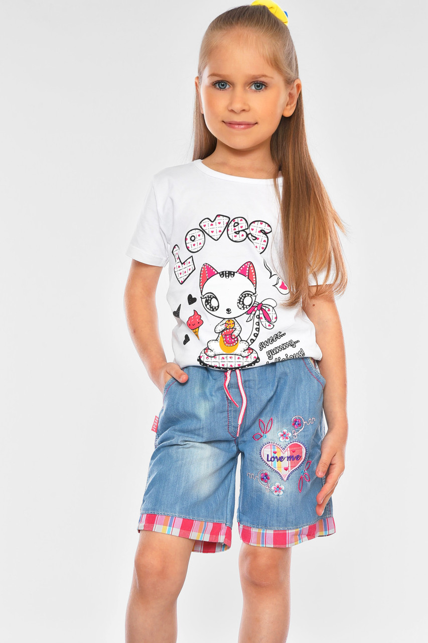 Шорти джинсові дитячі для дівчинки блакитного кольору 201321P, фото 1