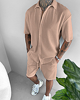 Костюм мужской летний шорты рубашка с коротким рукавом классический комплект Paris бежевый