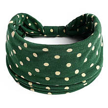 Жіноча богемна пов'язка на голову, темно-зелена з принтом "Горошок"