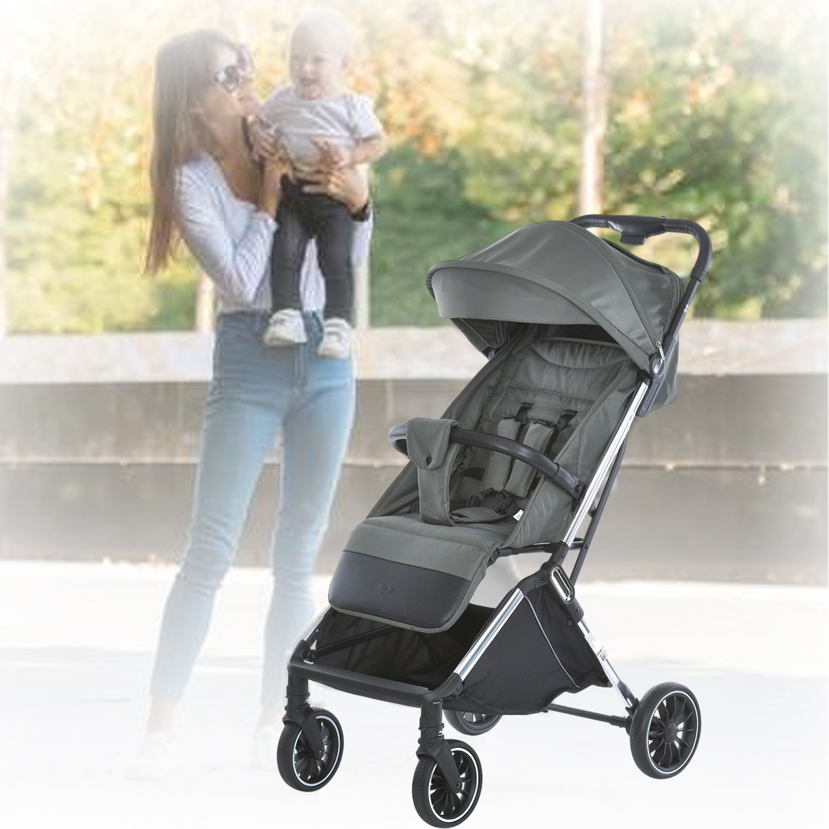 Дитячий прогулянковий візочок зі знімним капюшоном та страховий бампер El Camino ME 1129 Moss Striped Зелений, фото 1