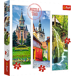 Пазли тріо - (3 х 300 елм.) - "Водоспад Бігар, площа Перемоги, Сігішоара, Румунія"