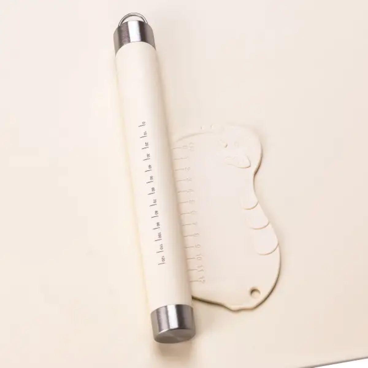 Силіконовий килимок зі качалкою для розкочування тіста Бежевий HP34547W, фото 1