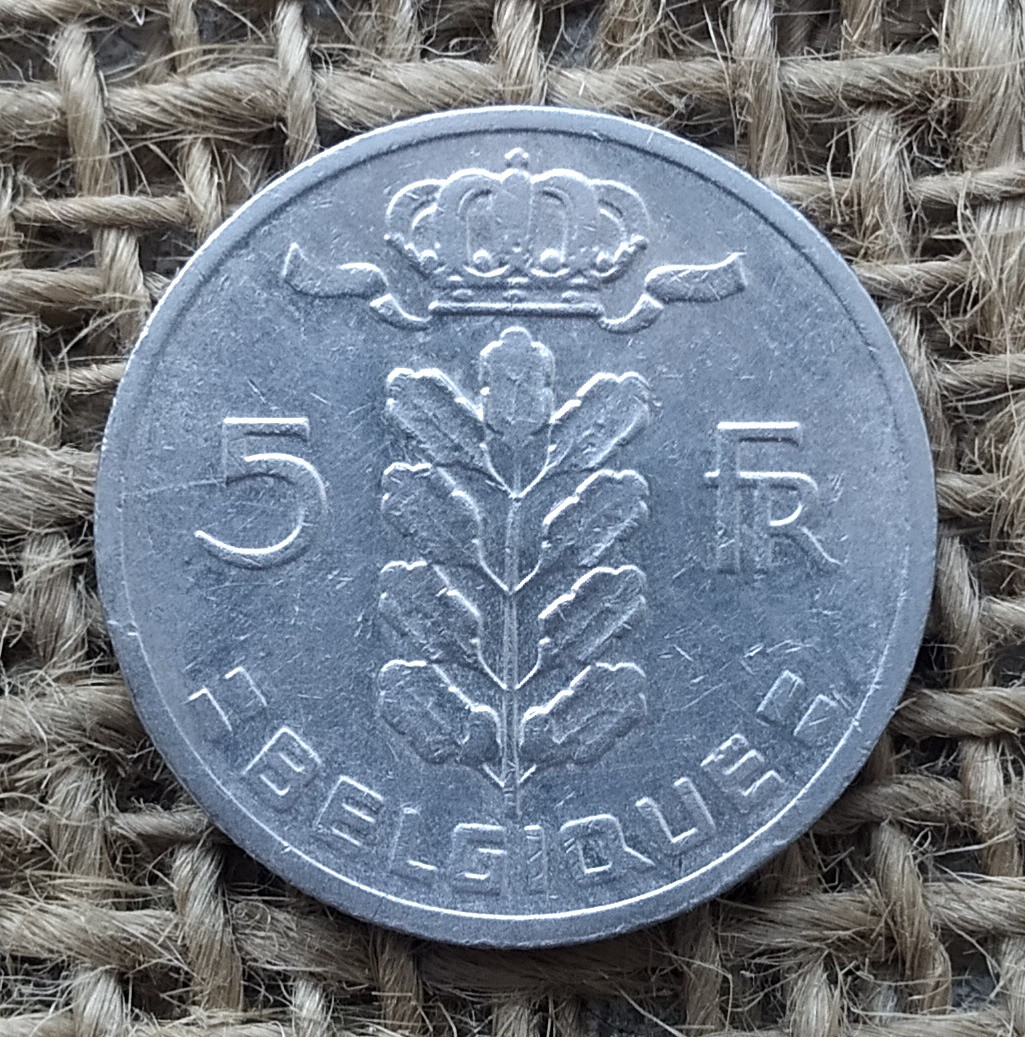 5 франкiв 1967 року. Бельгiя