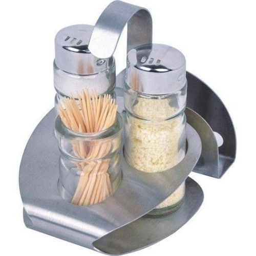 Набір для спецій (сіль+перець+зубочистки+салфетки+підставка з нержавіючої сталі), фото 1