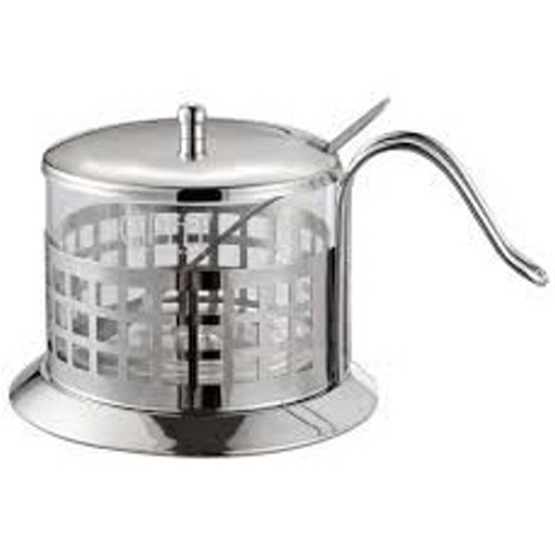 Цукорниця склянна та нержавіючої сталі з ложкою, фото 1